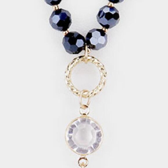 Multi Beaded Teardrop Black Stone Pendant Long Necklace - Picture 3 of 7